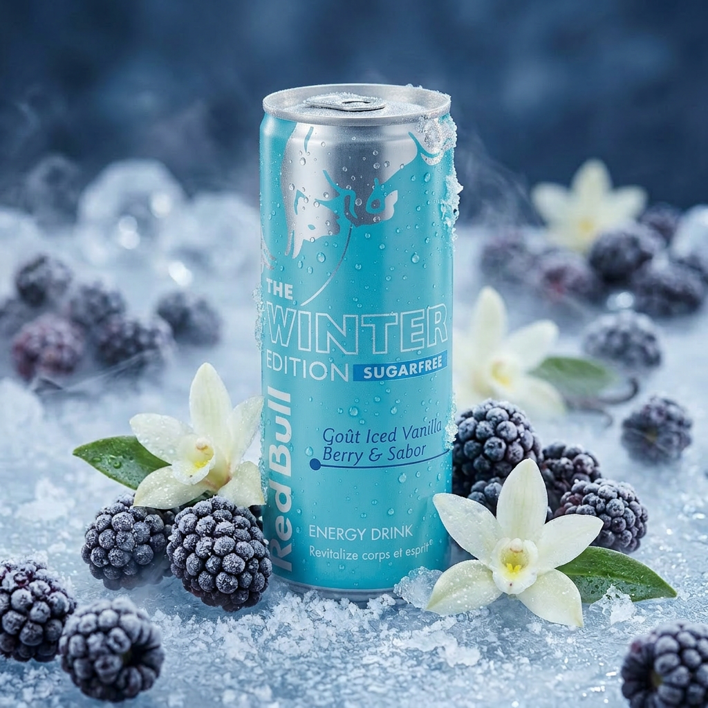Red Bull Energy Drink Edizione Invernale Senza Zucchero Vaniglia Fredda e Frutti di Bosco