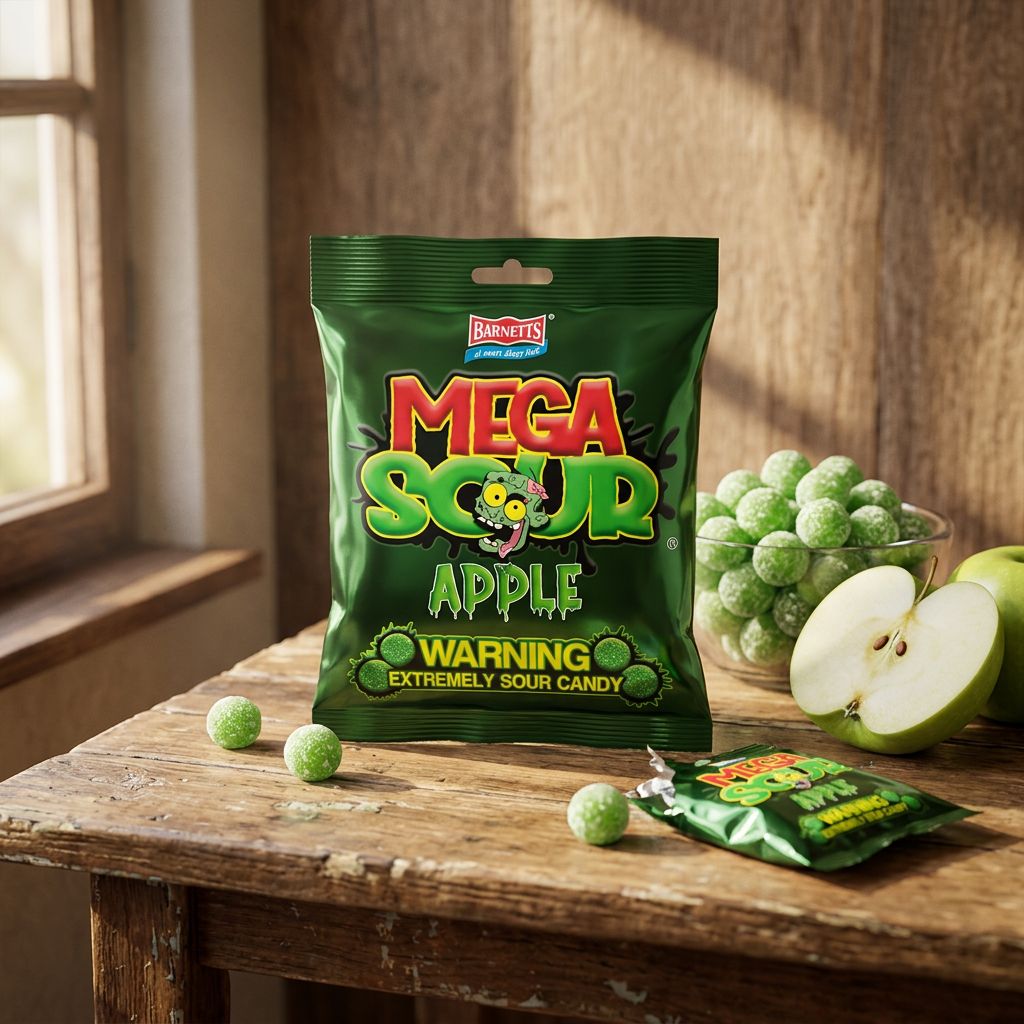 Barnetts Mega Sour Apple, bonbon dur ultra acide pomme verte, origine Royaume-Uni, disponible sur My American Shop