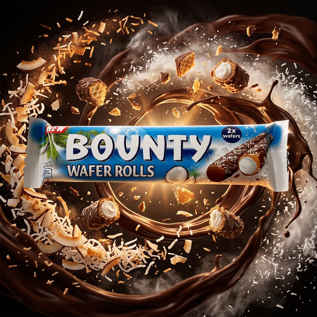 Bounty Wafer Rolls, rouleaux gaufrés coco et chocolat, snack importé, disponible sur My American Shop