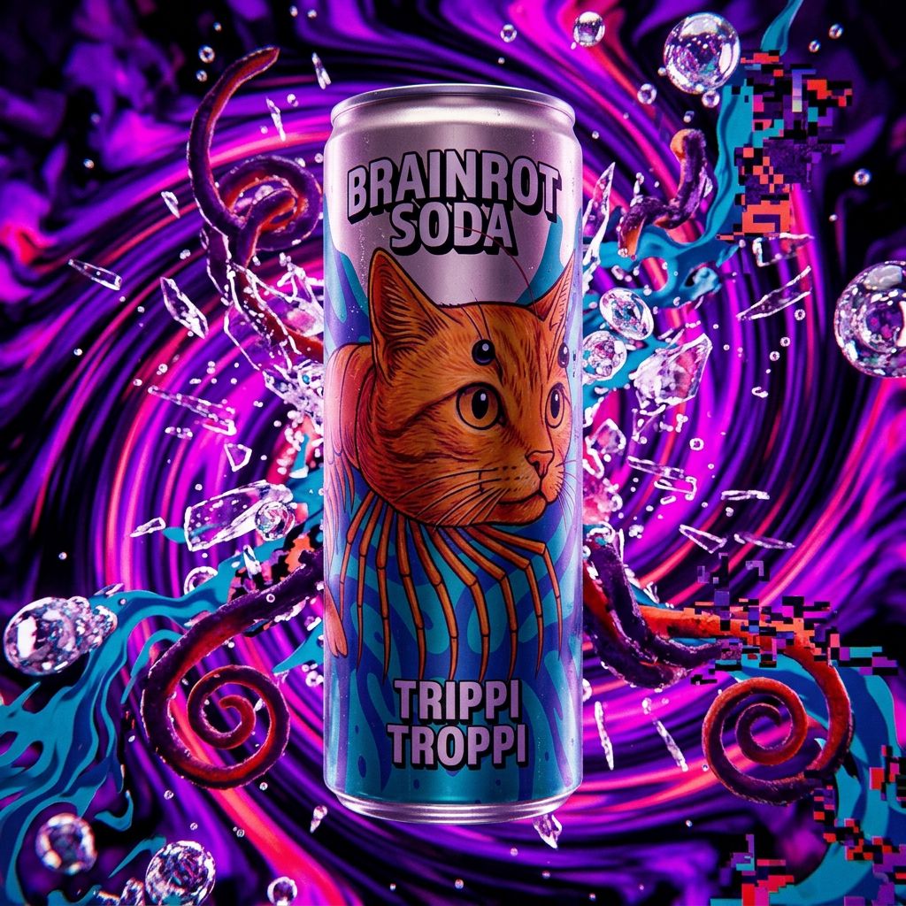 Canette Brainrot Soda Trippi Troppi, soda américain fruité zéro sucre, importé des États-Unis, disponible sur My American Shop
