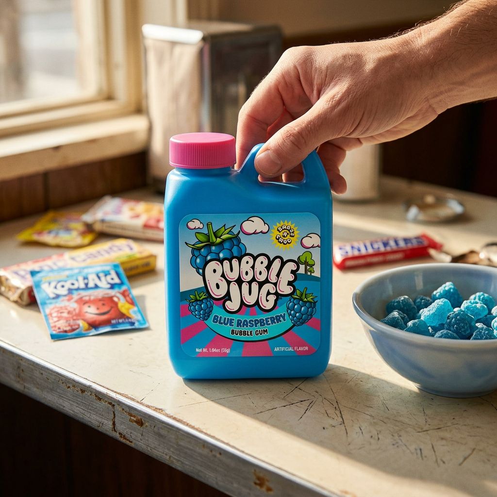 Bubble Jug Blue Raspberry, chewing-gum pétillant américain saveur framboise bleue en pot, disponible sur My American Shop