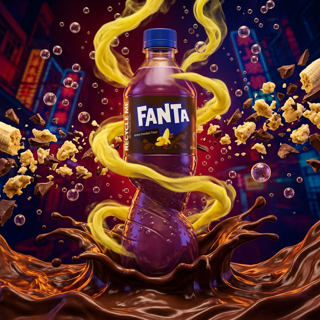 Fanta Chine saveur Banane Chocolat, soda pétillant en bouteille, importation directe Chine, disponible sur My American Shop