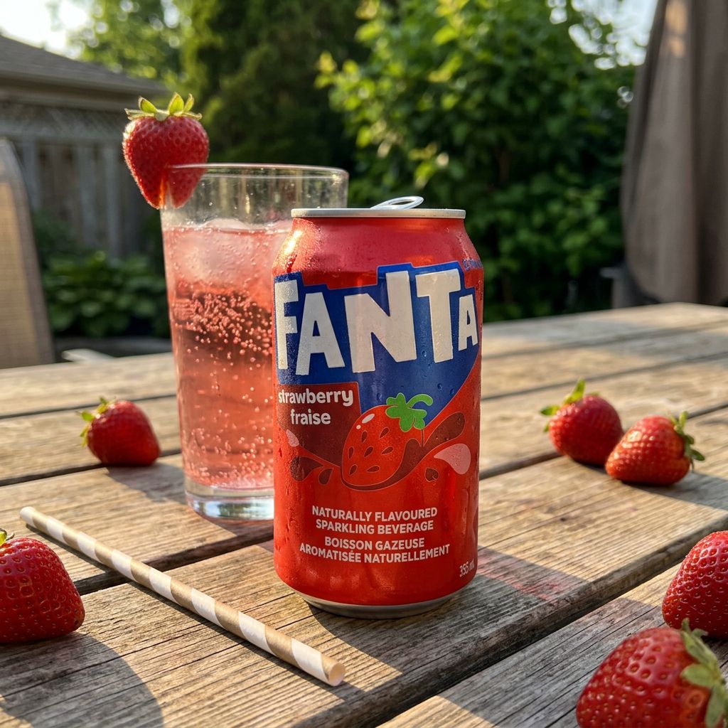 Fanta Strawberry Canada, soda fraise pétillant en canette importée, disponible sur My American Shop