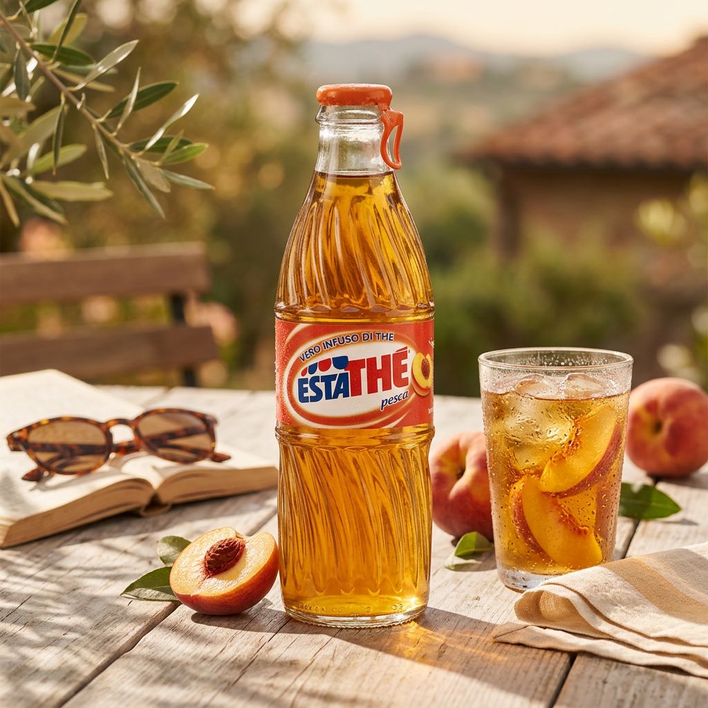 Ferrero Estathé bouteille rétro saveur pêche, thé glacé italien collector, disponible sur My American Shop