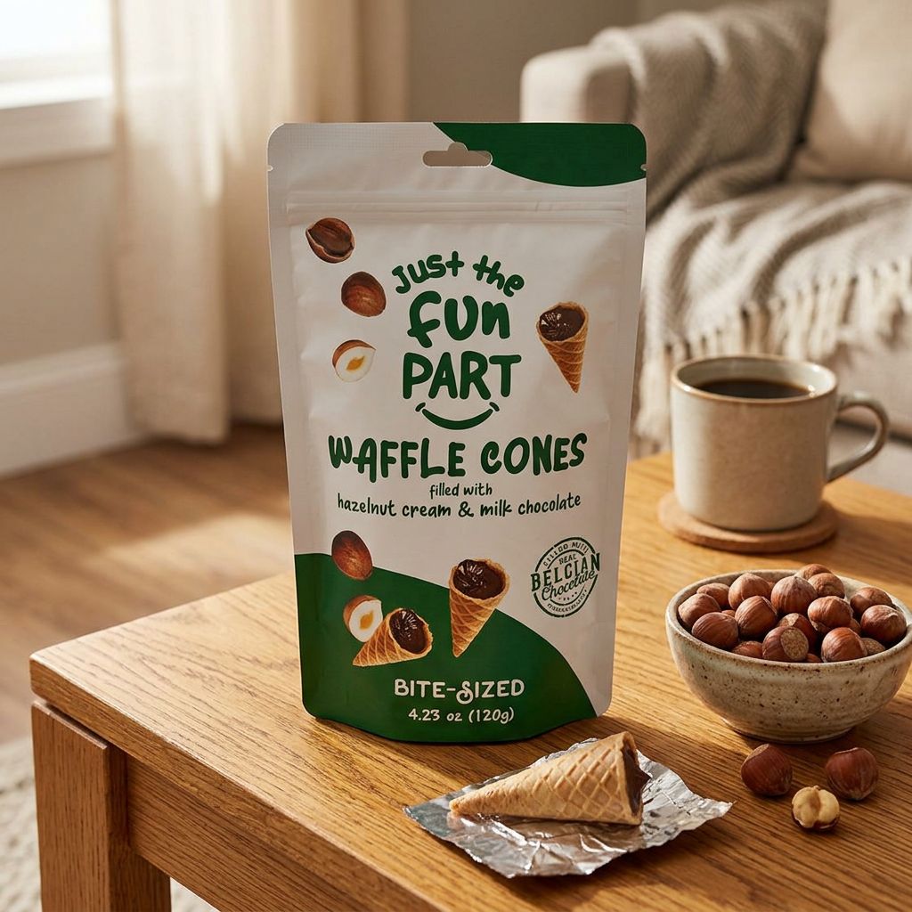 Just The Fun Part gaufrette noisette grillée chocolat au lait, biscuit américain croustillant, disponible sur My American Shop