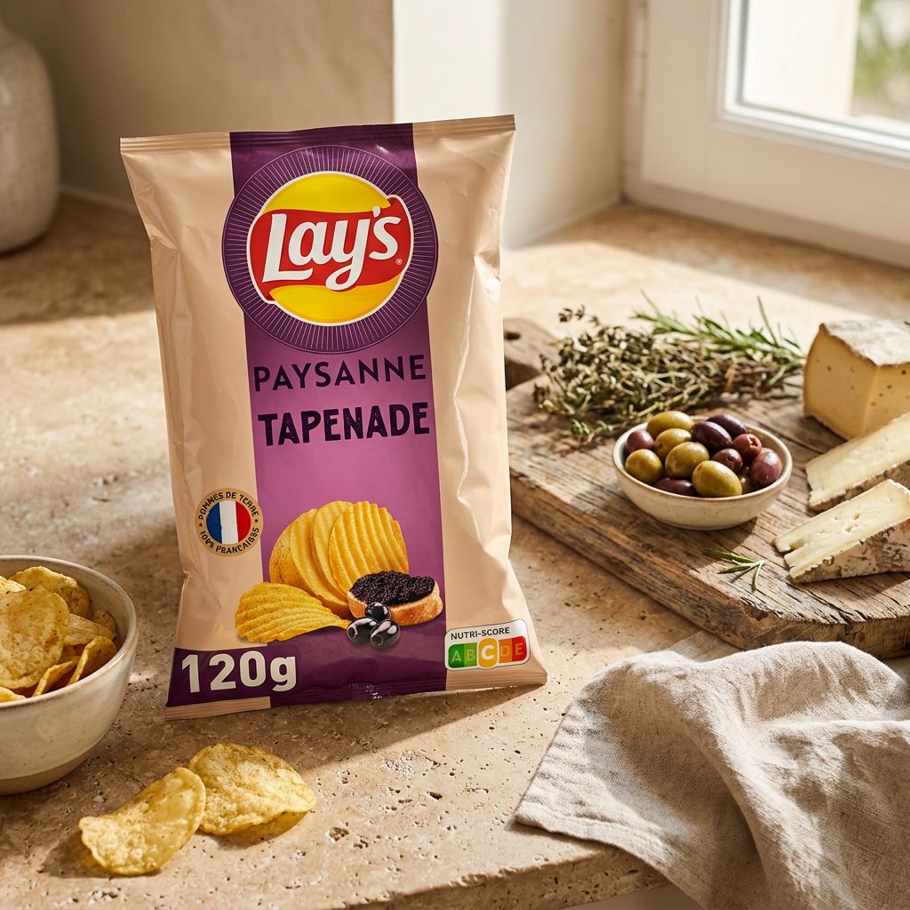 Chips Lay's Paysanne Tapenade d'Olives Vertes, saveur méditerranéenne, disponible sur My American Shop