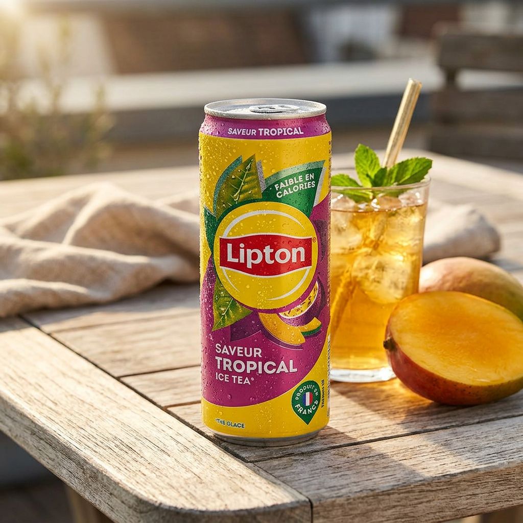 Lipton Ice Tea Tropical mangue ananas fruit de la passion, thé glacé non pétillant, disponible sur My American Shop
