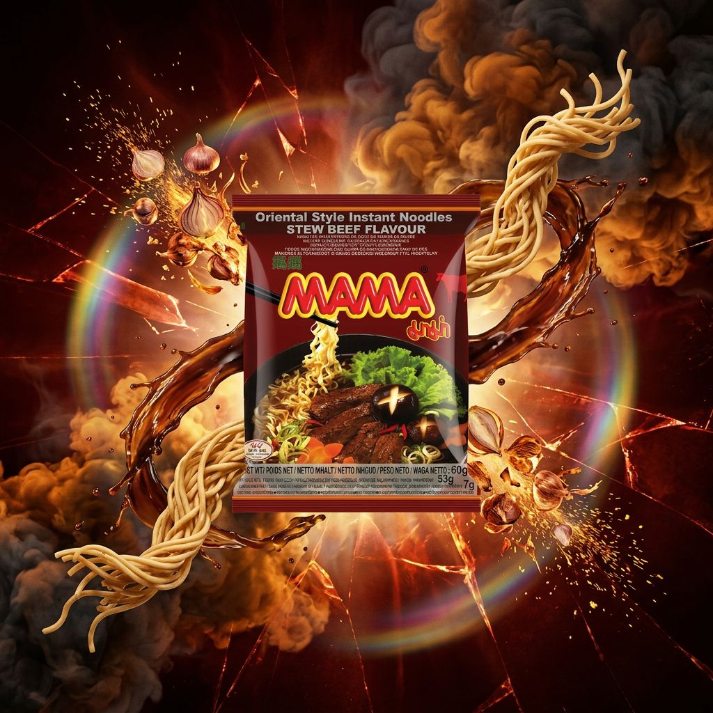 Mama Instant Noodles Stew Beef, nouilles instantanées thaïlandaises saveur boeuf mijoté, disponible sur My American Shop