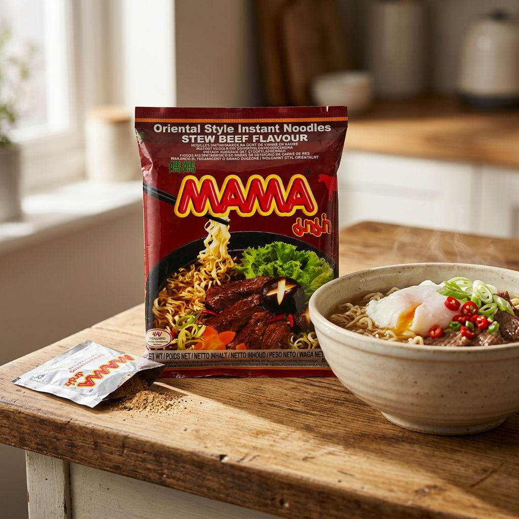Mama Instant Noodles Stew Beef, nouilles instantanées thaïlandaises saveur boeuf mijoté, disponible sur My American Shop