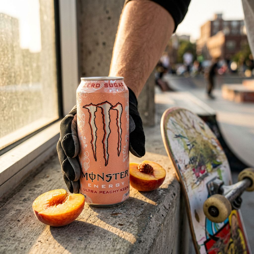 Monster Energy Ultra Peachy Keen, canette 500ml sans sucre saveur pêche, importée des USA, disponible sur My American Shop