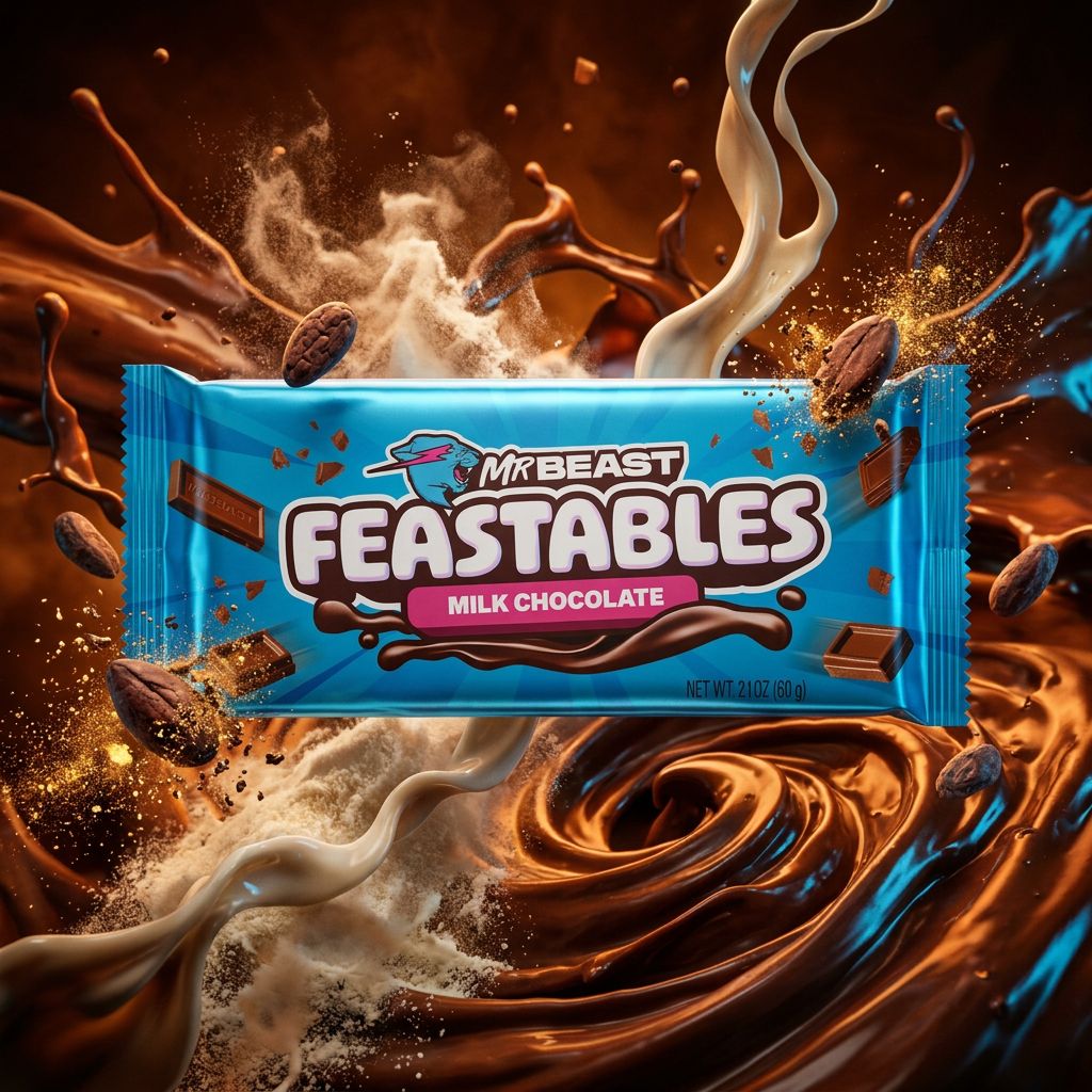 Feastables MrBeast Milk Chocolate, barre chocolat au lait americaine sans aromes artificiels, disponible sur My American Shop