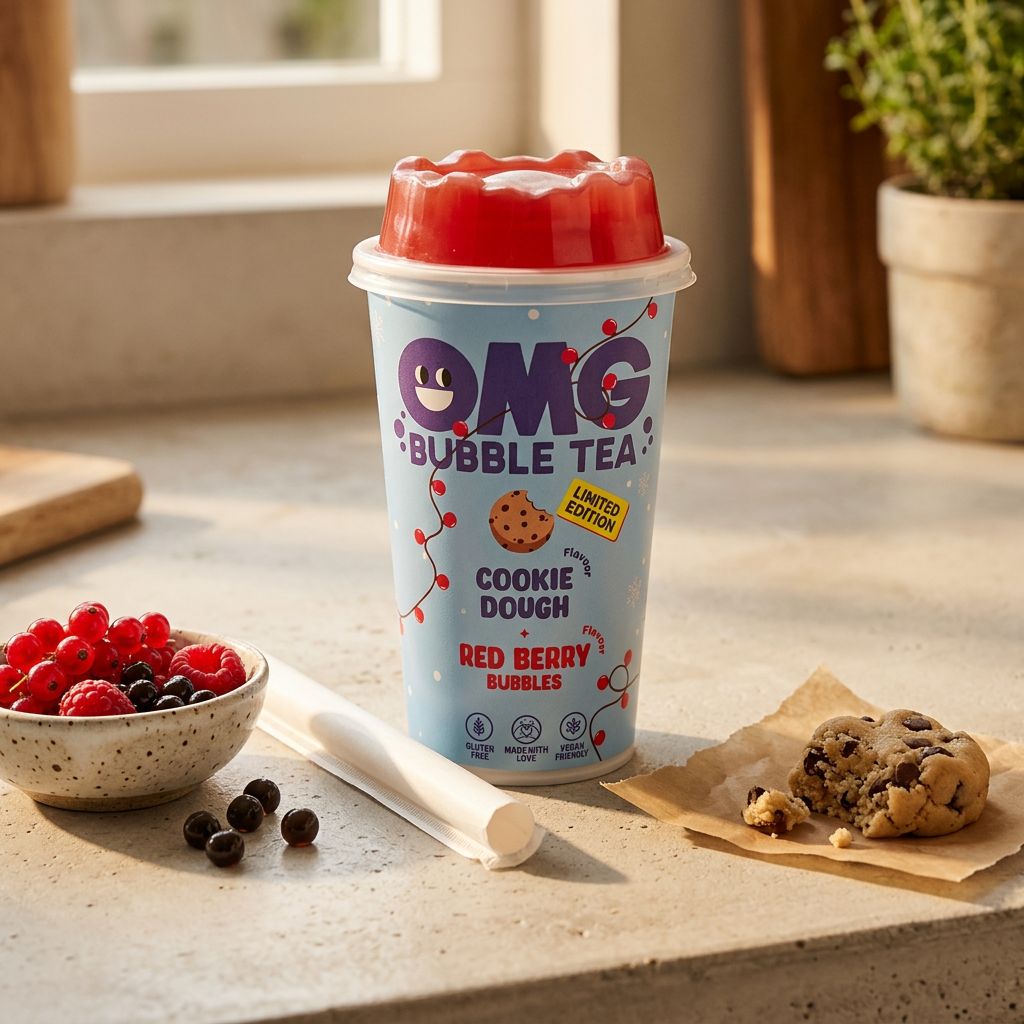 OMG Bubble Tea Cookie Dough & Red Berry, billes de tapioca, thé vert, origine Asie, disponible sur My American Shop