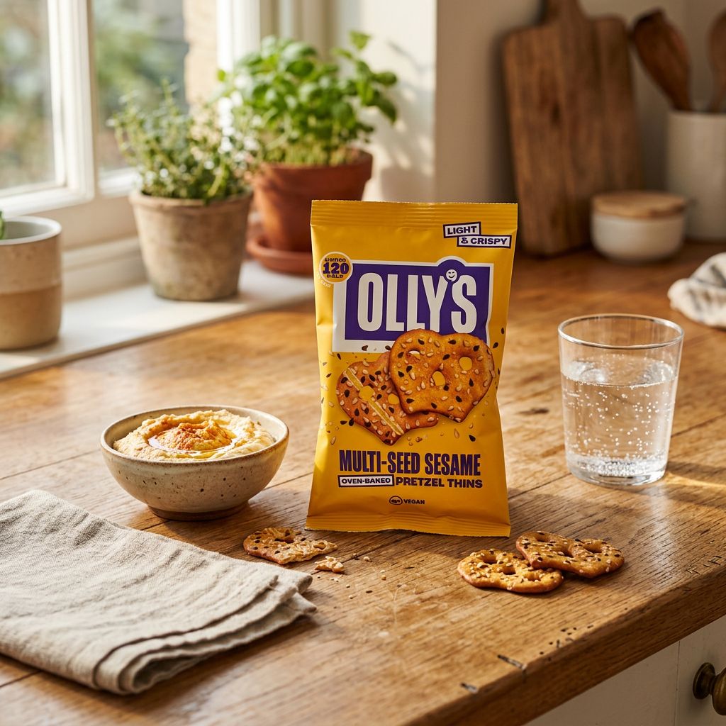 Olly's Pretzel Thins Multi Seed & Sesame format Small, snack britannique croustillant aux graines, disponible sur My American Shop