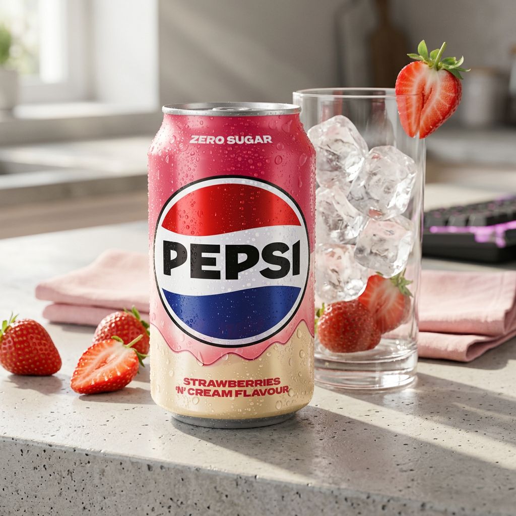 Pepsi Zero Sugar Strawberry & Cream, soda américain fraise et crème sans sucre en canette, disponible sur My American Shop
