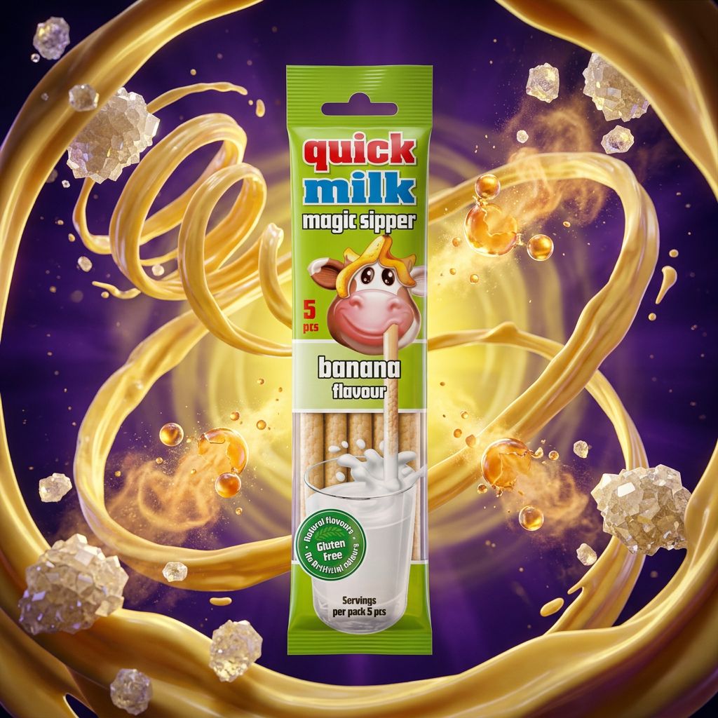 Quick Milk Magic Sipper Banana, paille aromatisée saveur banane venue des USA, disponible sur My American Shop