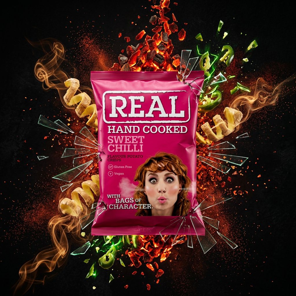 Real Crisp Small Sweet Chilli, chips artisanales britanniques format small, saveur piment doux, disponible sur My American Shop