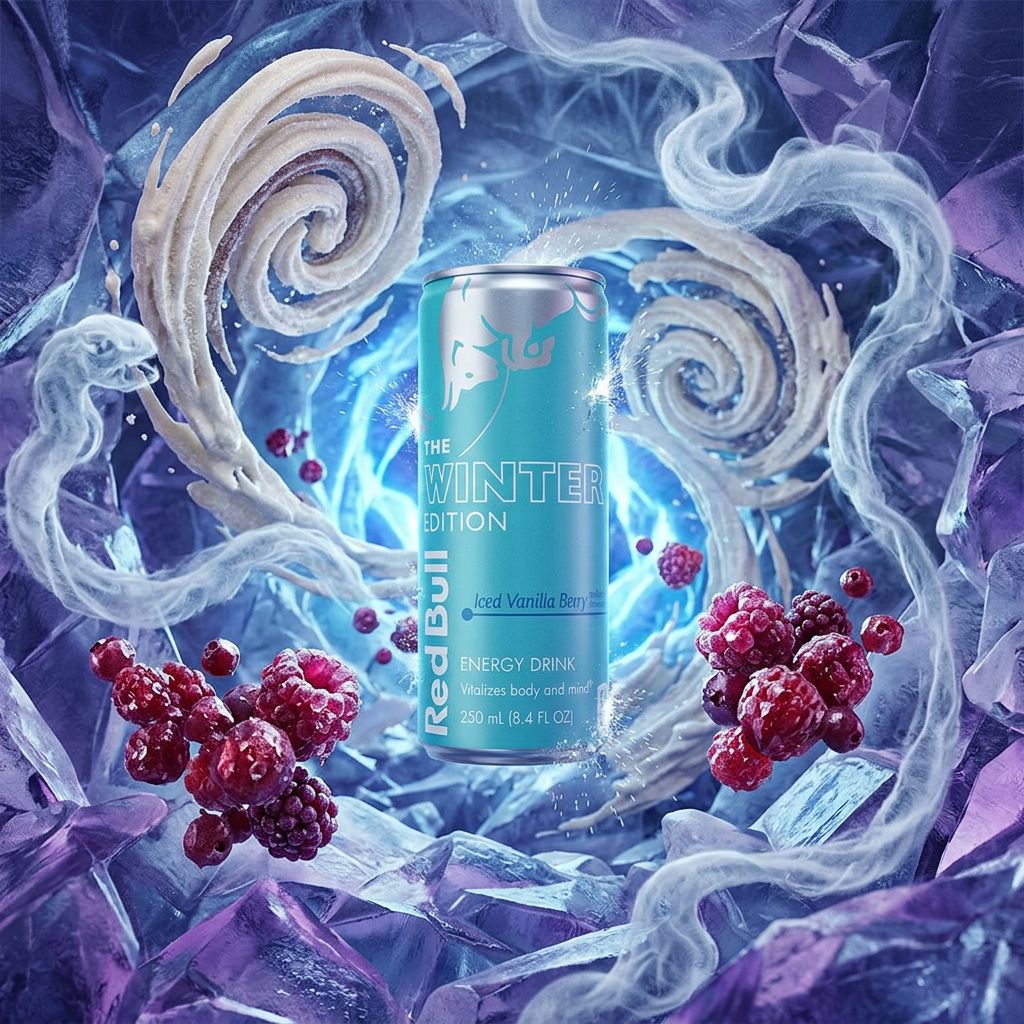 Red Bull Winter Edition Sugarfree Iced Vanilla Berry 250ml, édition limitée sans sucre, disponible sur My American Shop