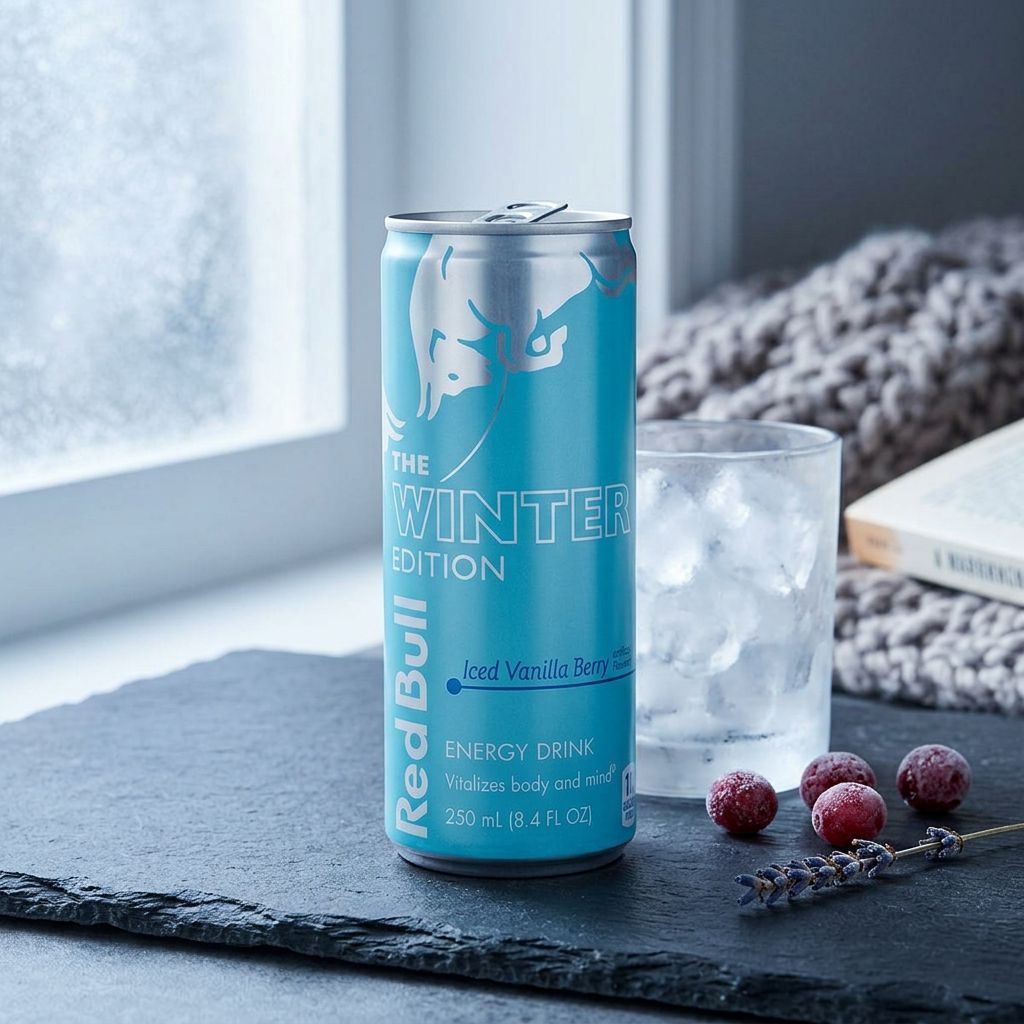 Red Bull Winter Edition Sugarfree Iced Vanilla Berry 250ml, édition limitée sans sucre, disponible sur My American Shop