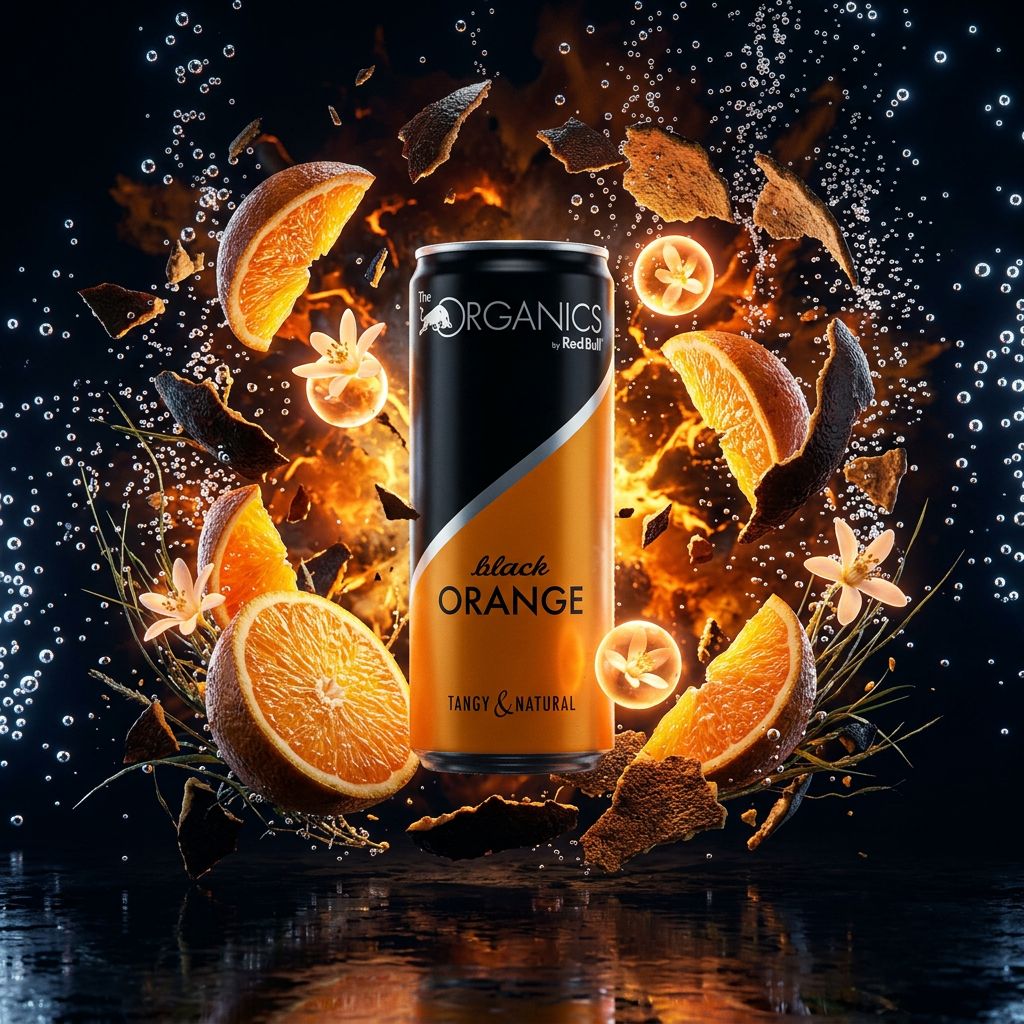 Red Bull Organics Black Orange 250ml, boisson gazeuse bio orange douce et amere, disponible sur My American Shop