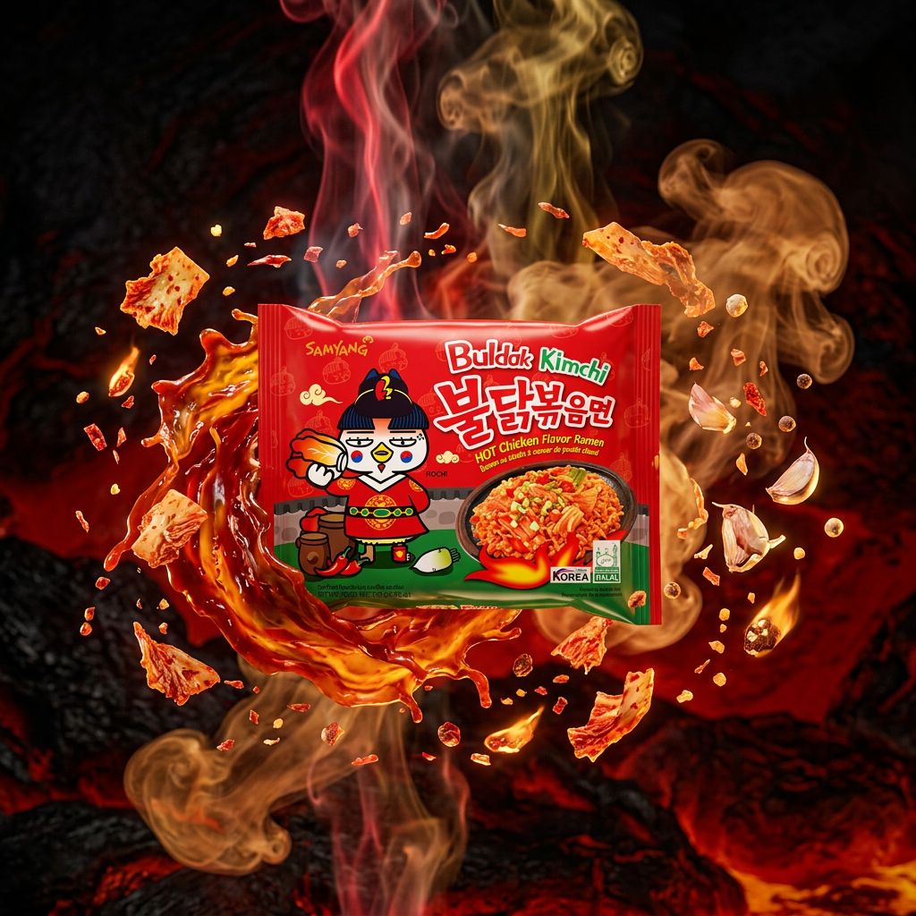 Samyang Ramen Hot Chicken Kimchi, nouilles coréennes épicées instantanées au kimchi, disponible sur My American Shop