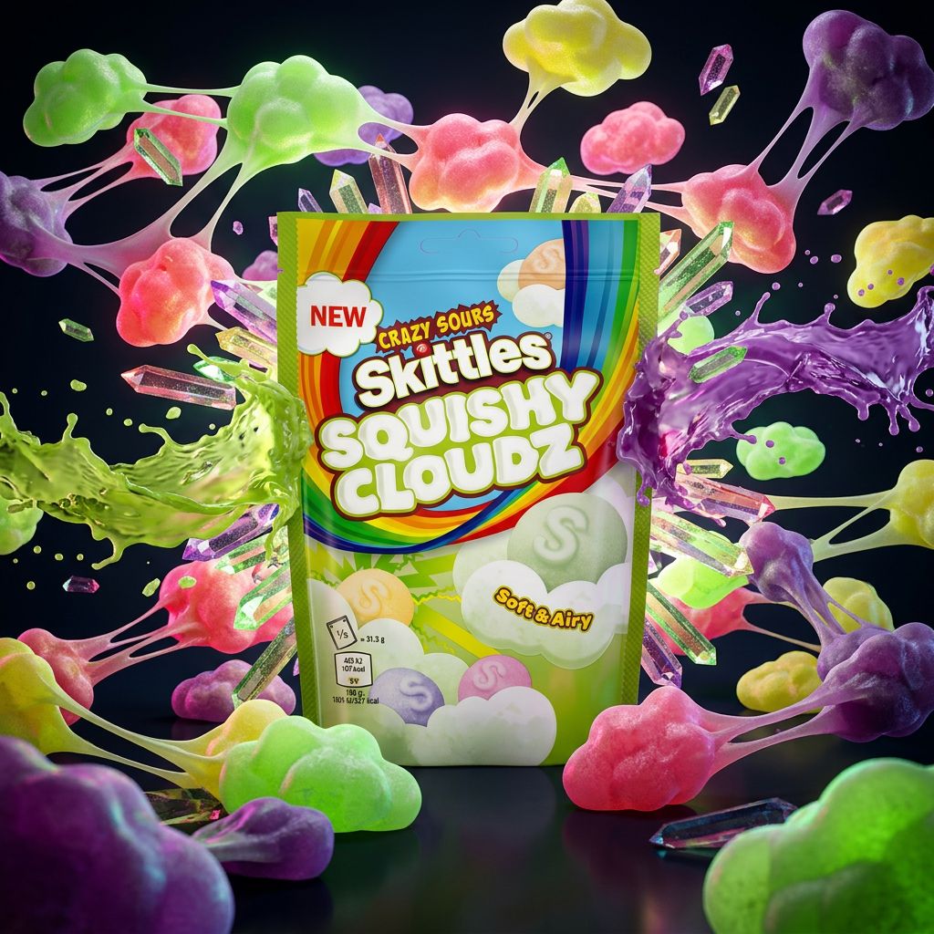 Skittles Squishy Cloudz Sour, bonbons moelleux acidulés multifruits made in USA, disponible sur My American Shop