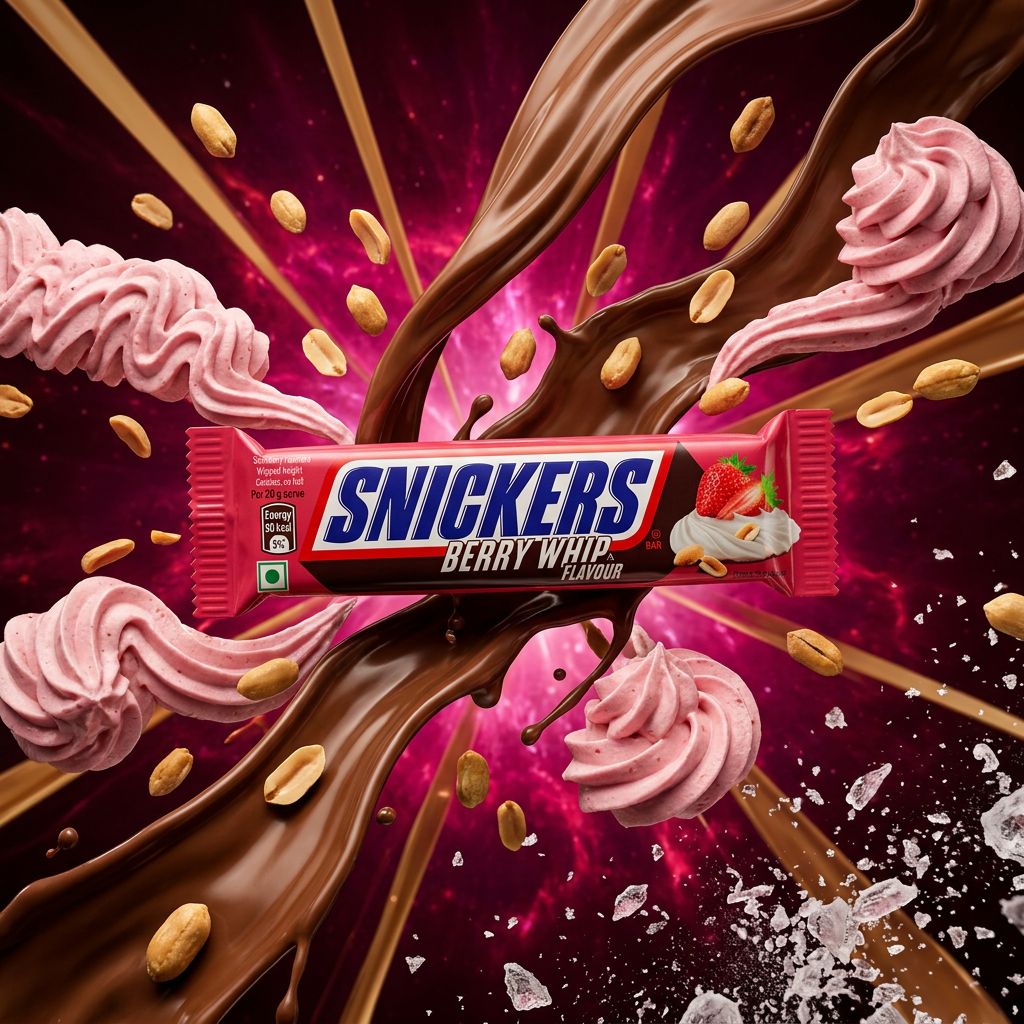 Snickers Berry Whip, barre chocolatée édition limitée fraise et crème fouettée, importée des USA, disponible sur My American Shop