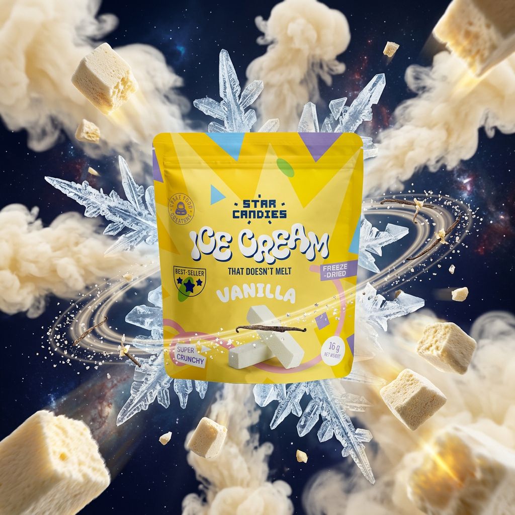 Star Candies glace lyophilisée vanille format Small, snack américain sans congélateur, disponible sur My American Shop