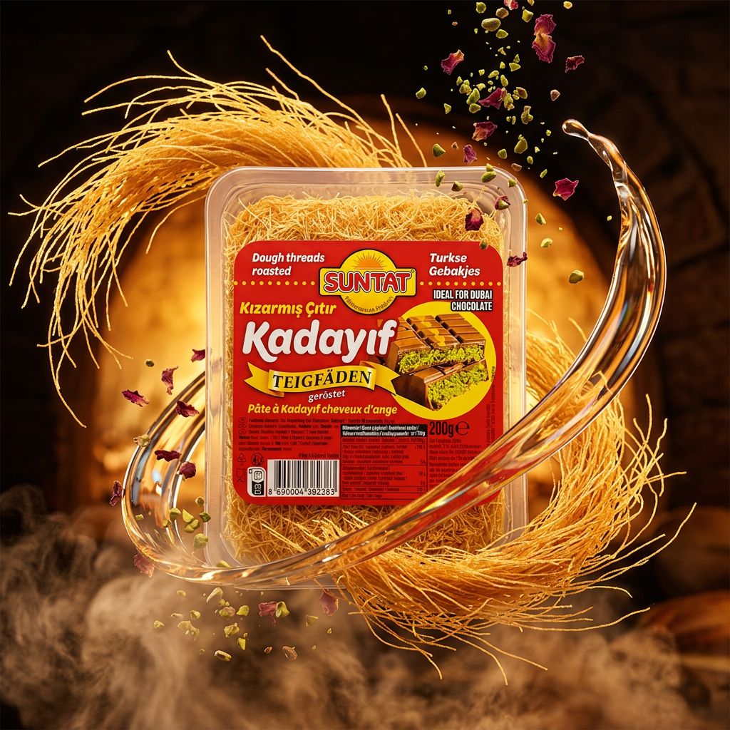 Suntat Baked Kadayif, pâte fine précuite au four pour pâtisseries orientales, disponible sur My American Shop