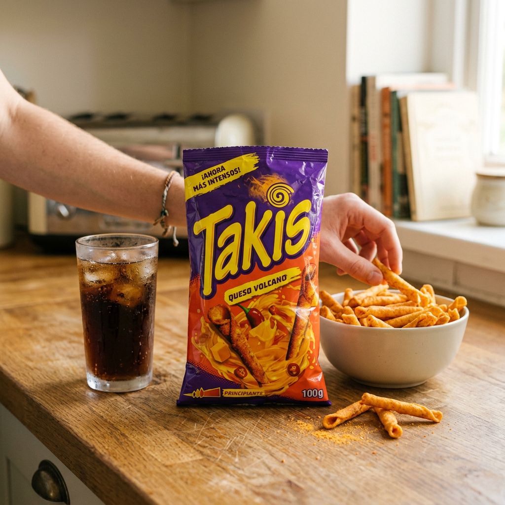 Takis Queso Volcano 100g, chips roulées maïs saveur fromage et chili, importées du Mexique, disponible sur My American Shop