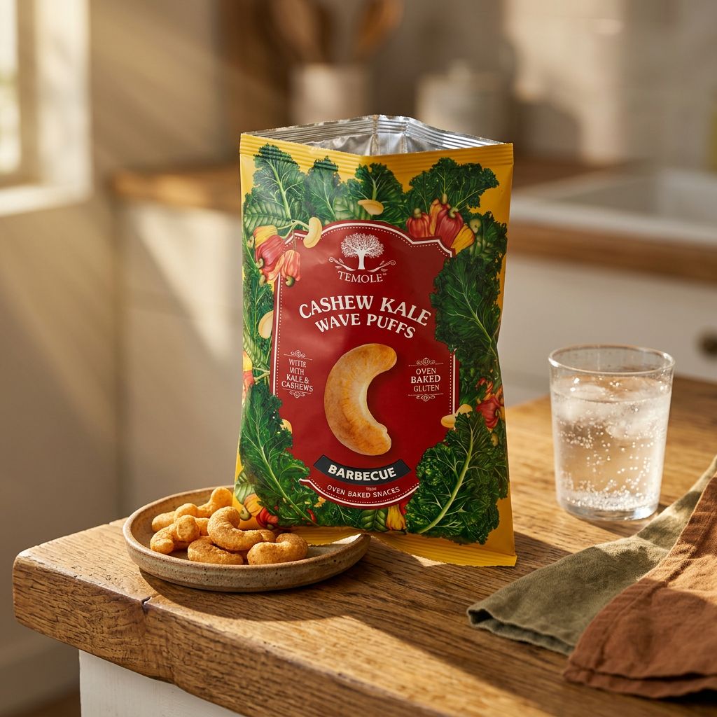 Temole Cashew Kale Wave Puffs Barbecue, snack américain soufflé cajou et kale, disponible sur My American Shop