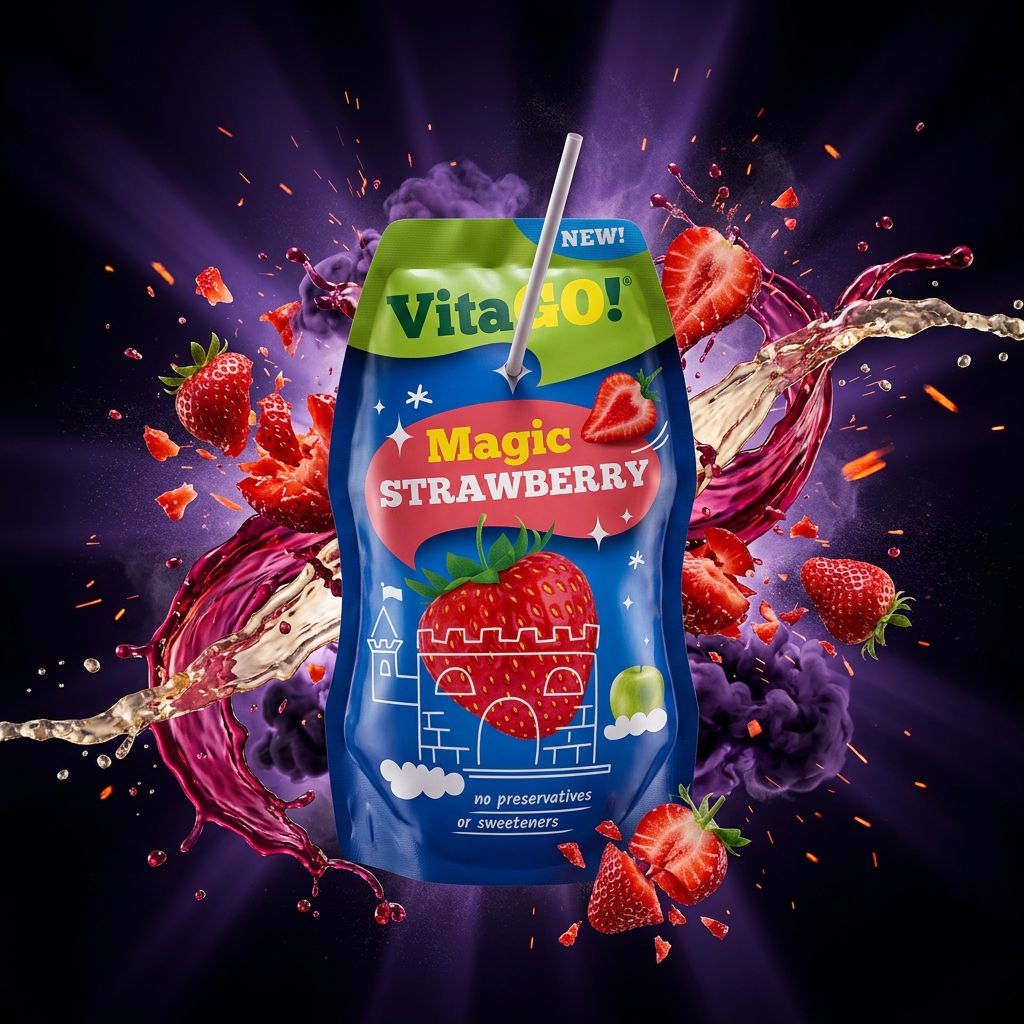 Vitago Strawberry, boisson fruitée à la fraise, format bouteille, disponible sur My American Shop