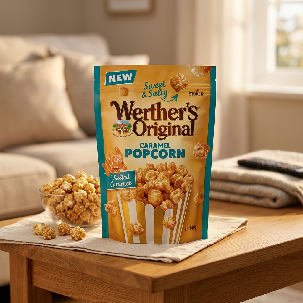 Werther's Original Popcorn Salted Caramel, snack americain caramel beurre sale croustillant, disponible sur My American Shop