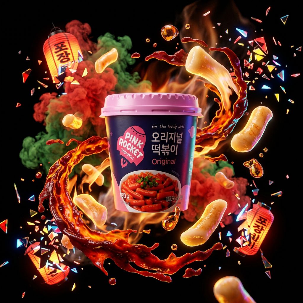 Youngpoong Pink Rocket Cup Topokki Original, snack coréen instantané épicé en cup, disponible sur My American Shop