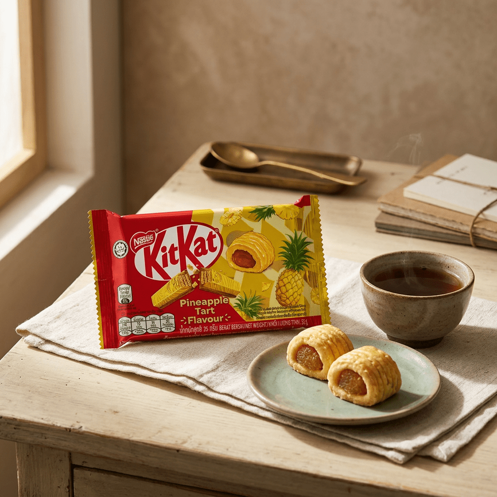 KitKat Pineapple Tart edition import Malaisie, barre chocolatée wafer saveur tarte à l'ananas inspirée des pâtisseries asiatiques, enrobage chocolat au lait fondant et couches croustillantes, édition spéciale Nestlé Asie disponible sur My American Shop