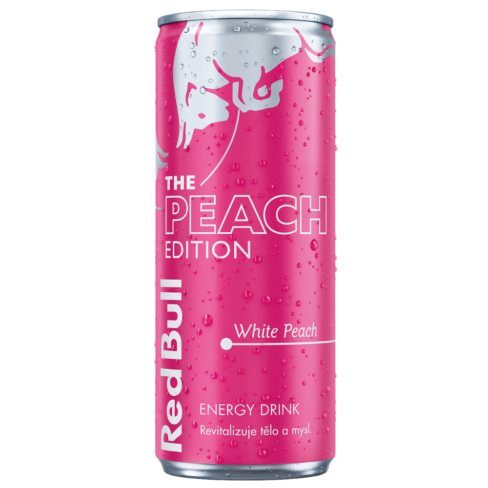 Red Bull Peach Edition White Peach, canette blanche et pêche boisson énergisante saveur pêche blanche