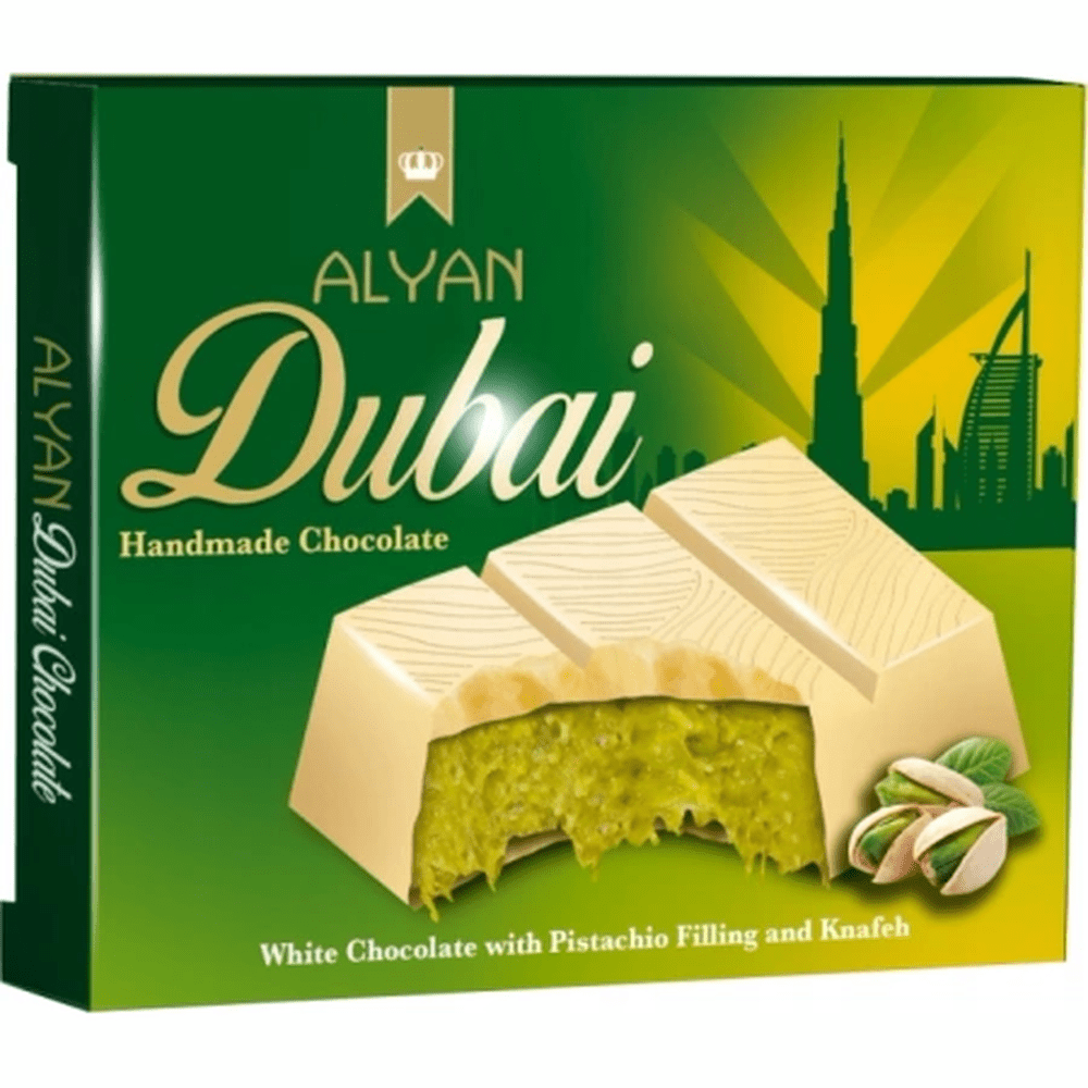 Alyan Dubai White Chocolate Crunchy Knafeh and Pistachio - My American Shop