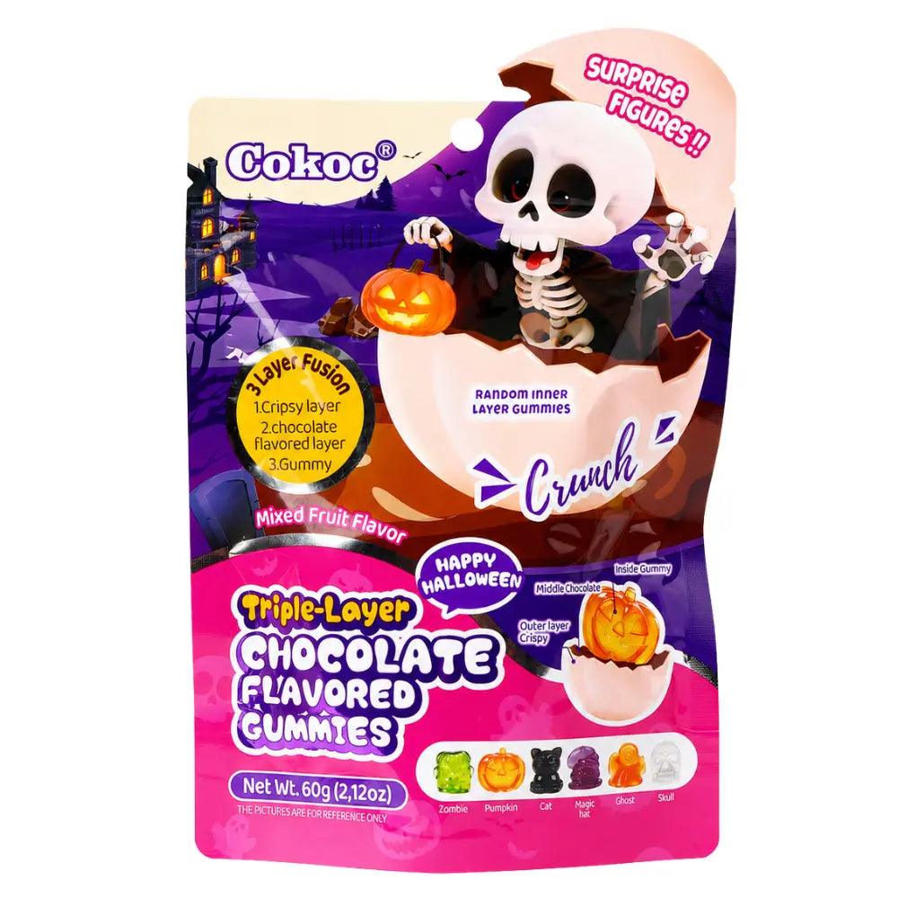 Caramelle gommose Cokoc alla frutta mista, a triplo strato, gusto Halloween