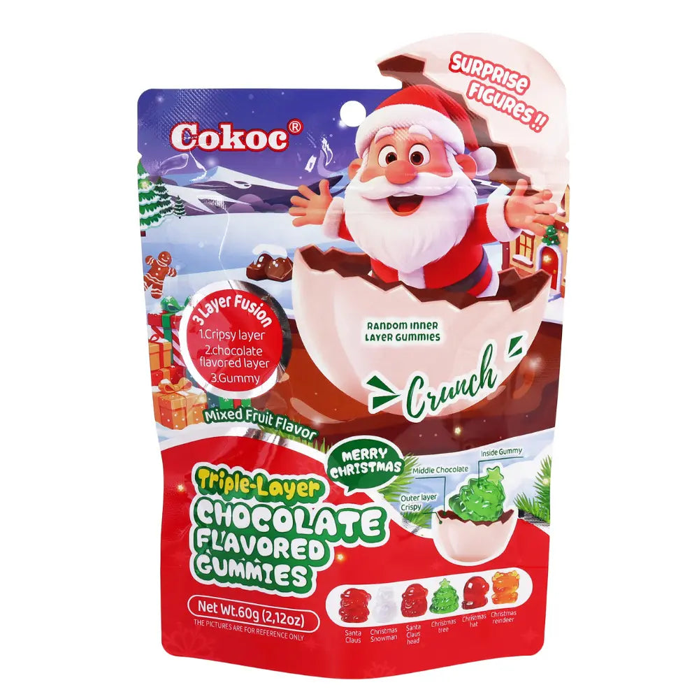 Caramelle gommose Cokoc alla frutta mista, a triplo strato, gusto Natale