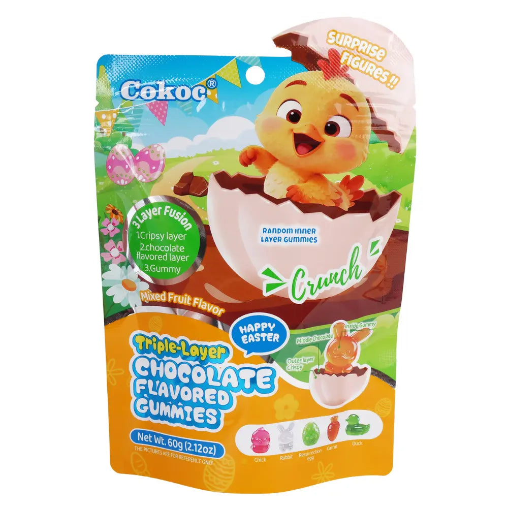Caramelle gommose Cokoc alla frutta mista, a triplo strato, gusto Pasqua