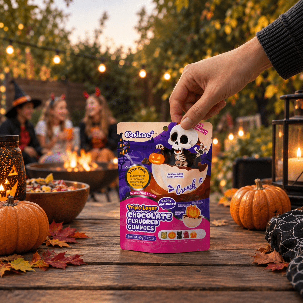 Caramelle gommose Cokoc alla frutta mista, a triplo strato, gusto Halloween