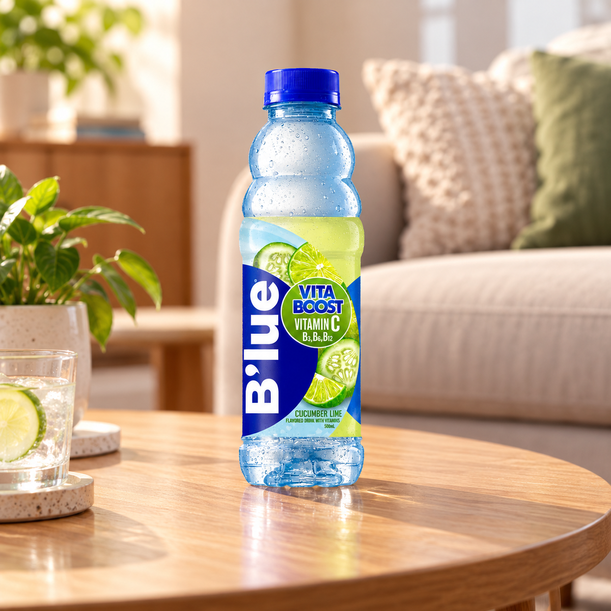 Bevanda vitaminica B'lue al cetriolo e lime