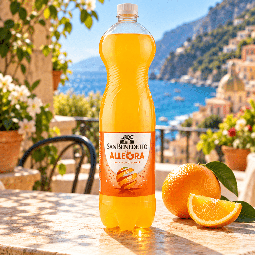 San Benedetto Aranciata Allegra, bouteille de soda à l'orange
