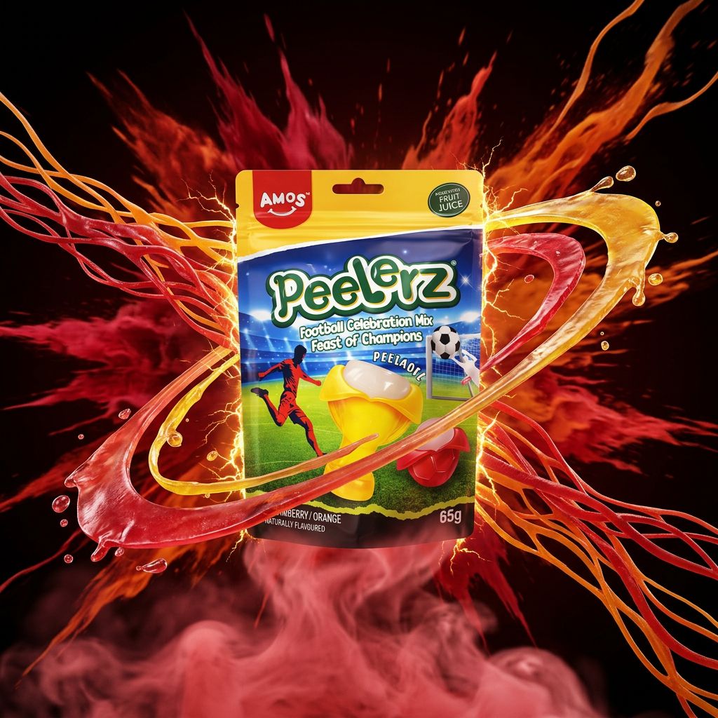Amos Peelerz Gummy World Cup fraise orange, bonbons pelables edition limitee, disponible sur My American Shop