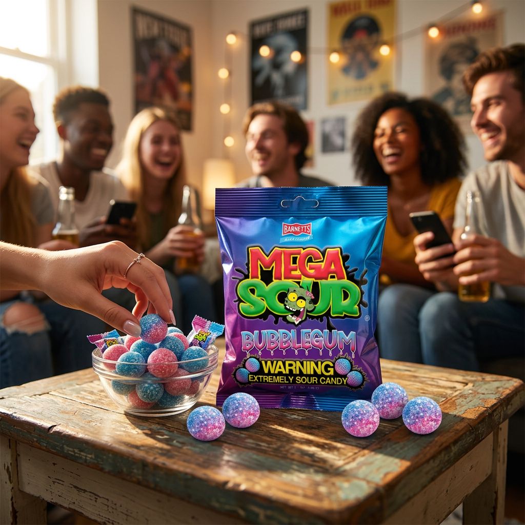 Barnetts Mega Sour Bubblegum, bonbons durs ultra acidulés bleus importés du Royaume-Uni, disponible sur My American Shop