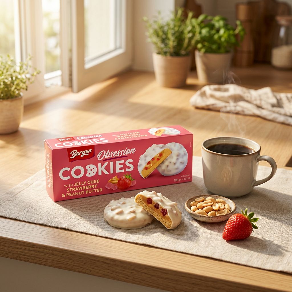 Bergen Biscotti Cubo di Gelatina Fragola & Burro di Arachidi
