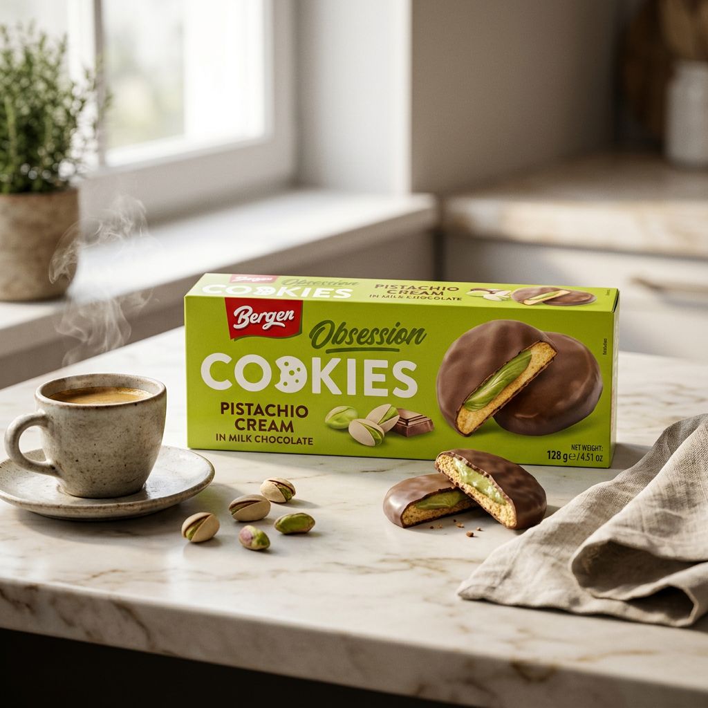 Bergen Biscotto al Cioccolato al Latte con Crema al Pistacchio