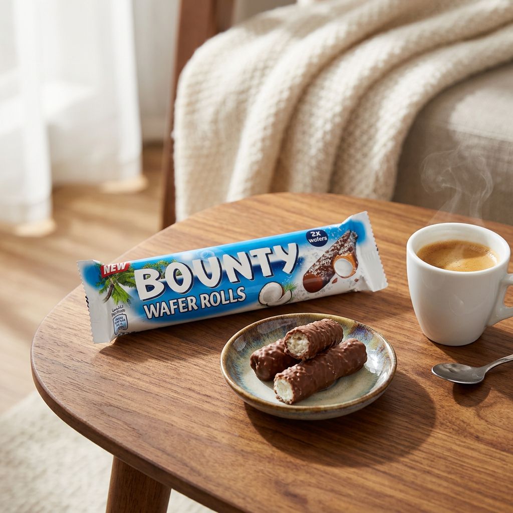 Bounty Wafer Rolls, rouleaux gaufrés coco et chocolat, snack importé, disponible sur My American Shop