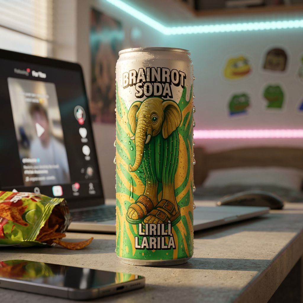 Brainrot Soda Lirili Larila, soda pétillant zéro calorie viral TikTok en canette, disponible sur My American Shop