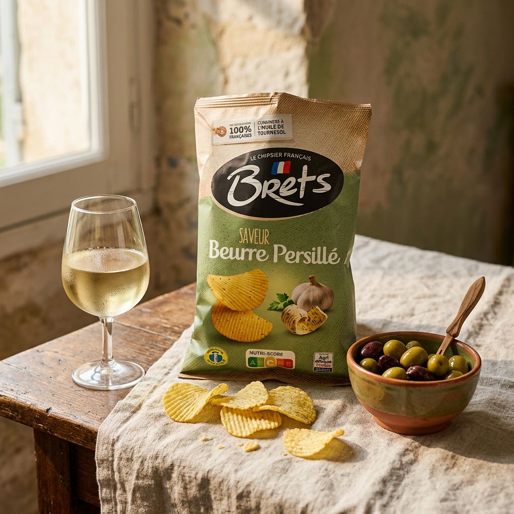 Chips Brets Beurre Persillé ondulées saveur ail et persil, origine France, disponible sur My American Shop