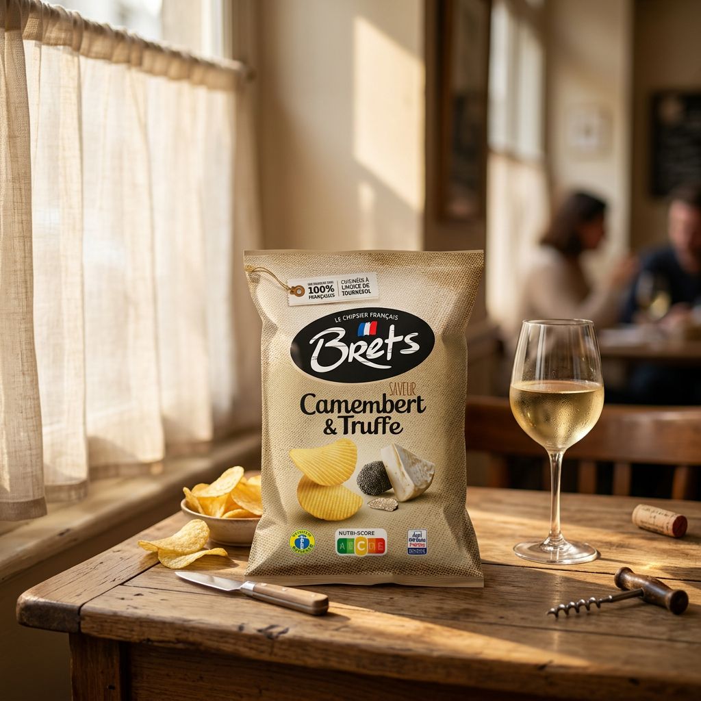 Chips Brets Camembert Truffe, ondulées, saveur fromagère et truffe noire, made in France, disponible sur My American Shop